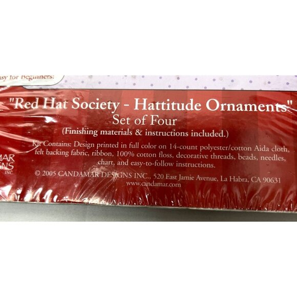 Red Hat Society Hatitude Ornaments Counted Cross Stitch Kit 51542 Set Of 4 - Picture 4 of 5